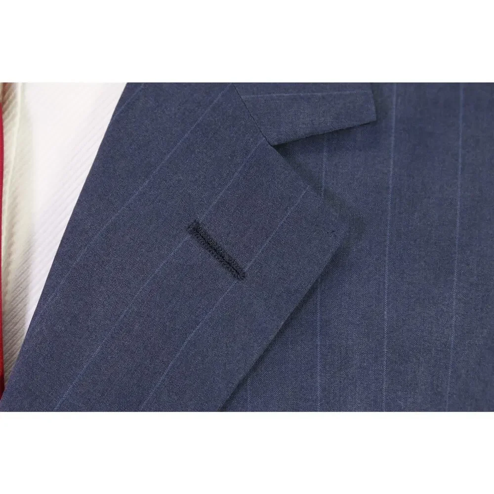 Gianni Versace Mens Vintage 90's Navy Blue Striped 100% Silk Suit 40R